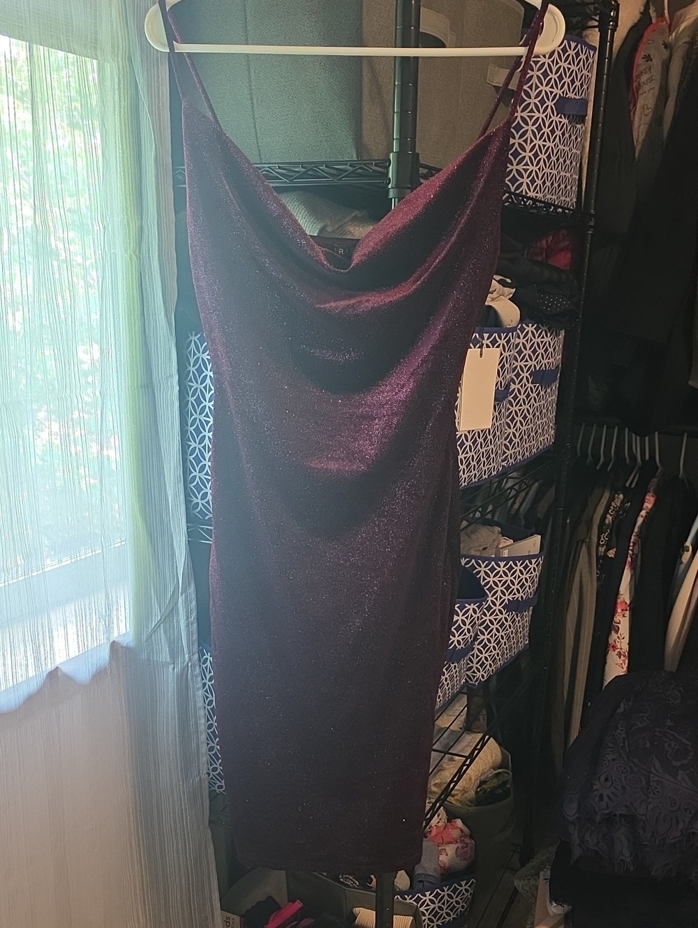iris Sparkle Cowl Neck Midi Dress in Deep Plum